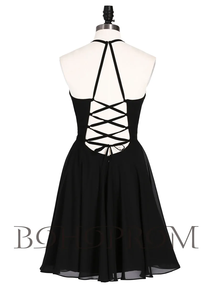 Wonderful Chiffon Halter Neckline Short A-line Homecoming Dresses HD227