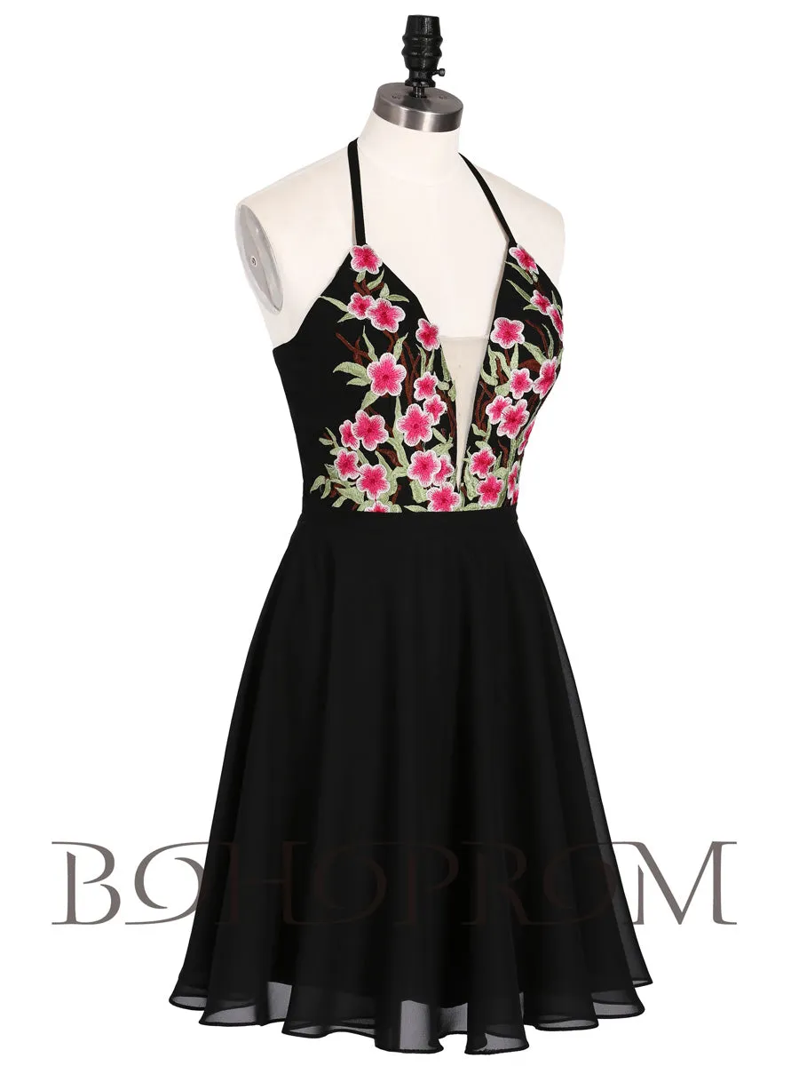 Wonderful Chiffon Halter Neckline Short A-line Homecoming Dresses HD227
