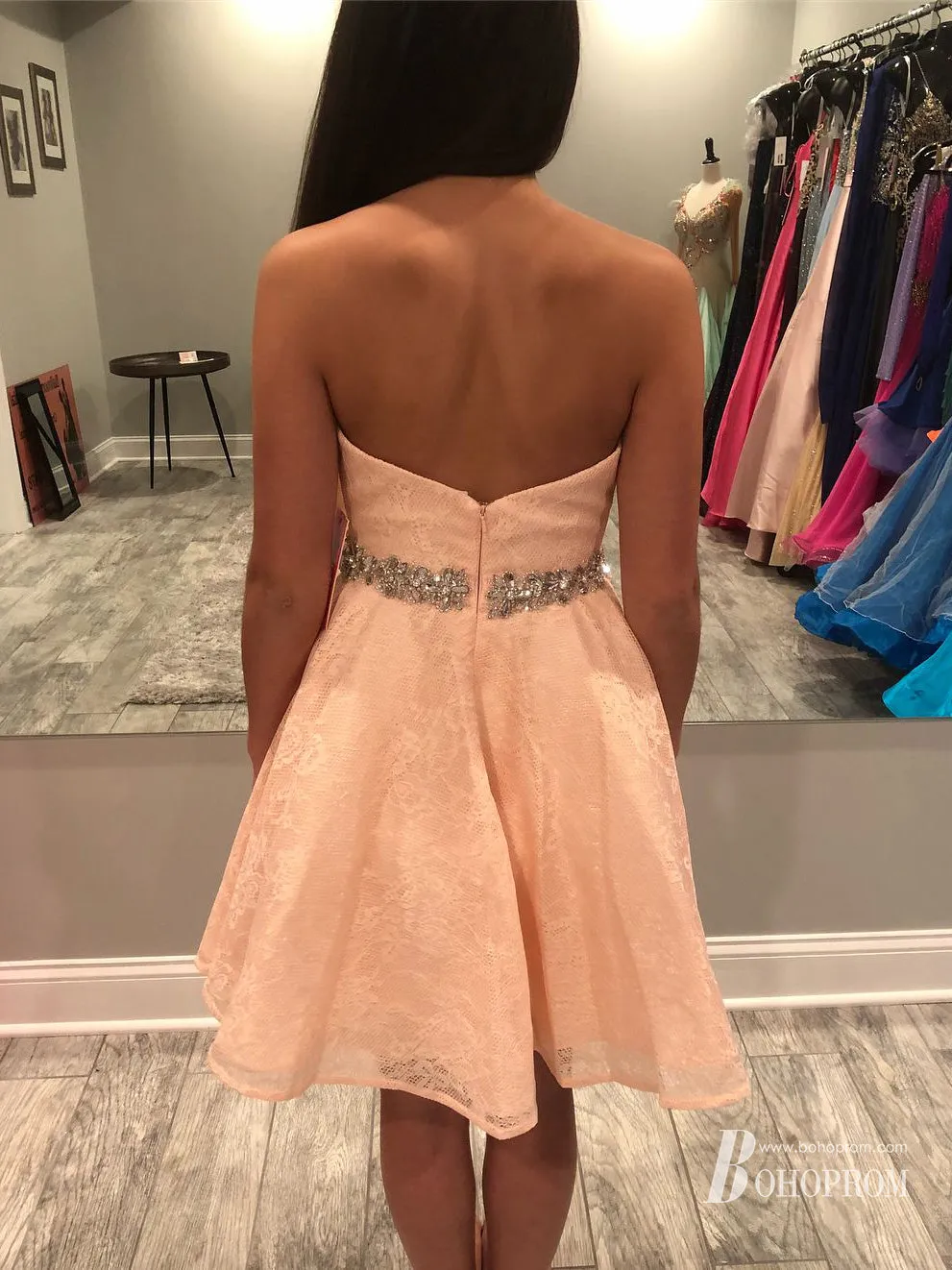 Wonderful Floral Lace Sweetheart Neckline A-line Homecoming Dresses With Beaded HD465