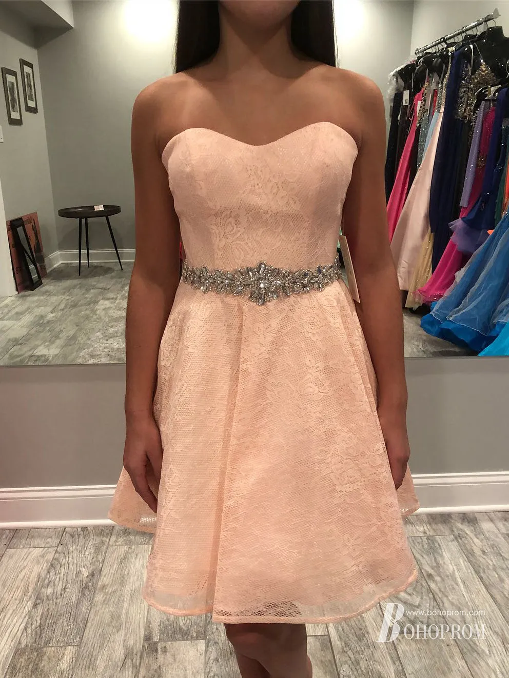 Wonderful Floral Lace Sweetheart Neckline A-line Homecoming Dresses With Beaded HD465