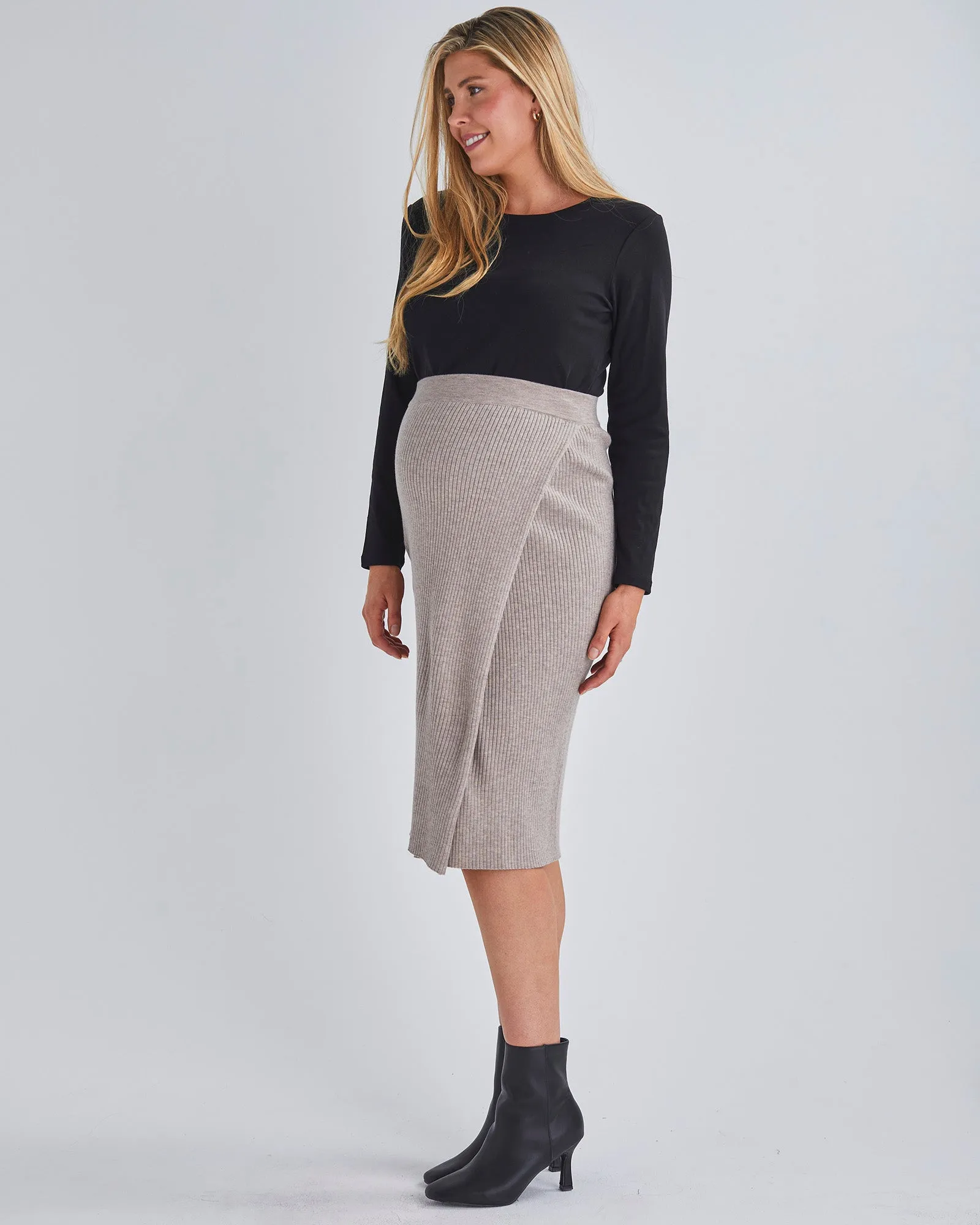 Wool Blend Knit Maternity Overlap Split Skirt