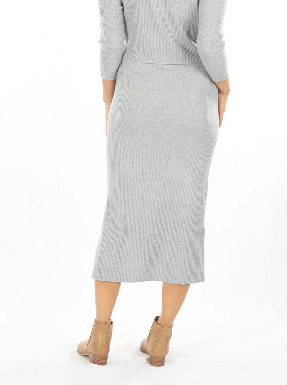 Wool Blend Maternity Midi Skirt with side split in Grey
