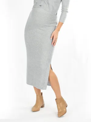 Wool Blend Maternity Midi Skirt with side split in Grey