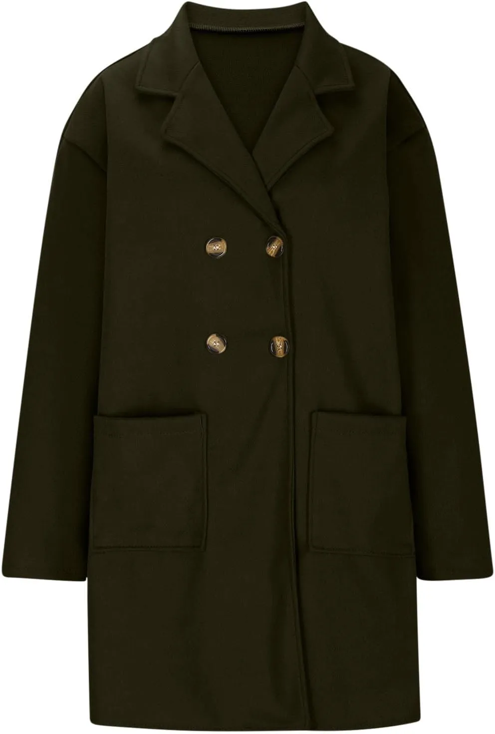 Wool Coats for Women Long Sleeve Oversized Winter Jackets Notch Double-Breasted Lapel Peacoats with Pockets