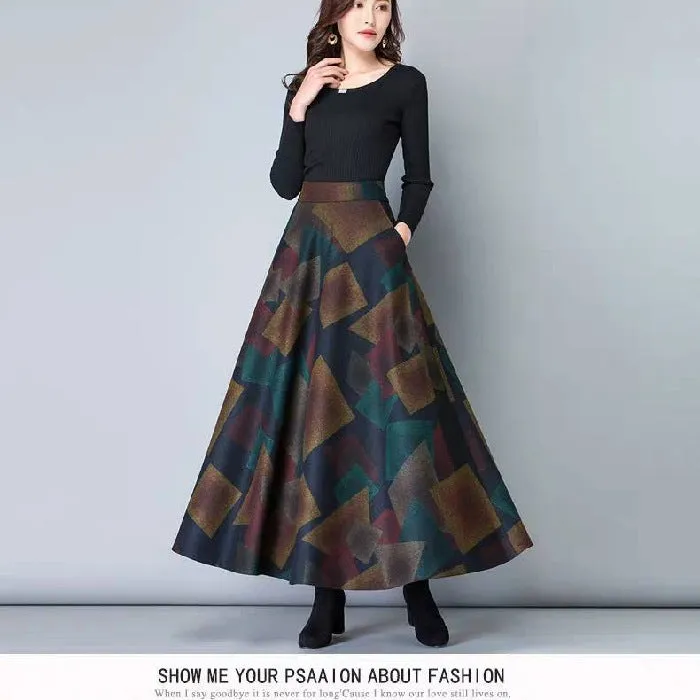 Wool Skirt Women High Waist Drape Slim Look A-Line Flare Skirt