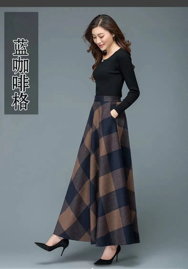 Wool Skirt Women High Waist Drape Slim Look A-Line Flare Skirt