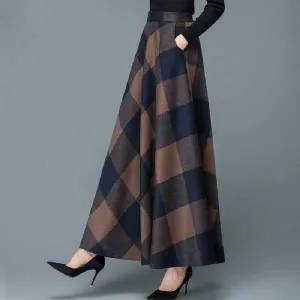 Wool Skirt Women High Waist Drape Slim Look A-Line Flare Skirt