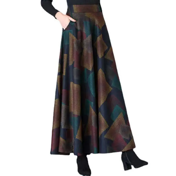 Wool Skirt Women High Waist Drape Slim Look A-Line Flare Skirt