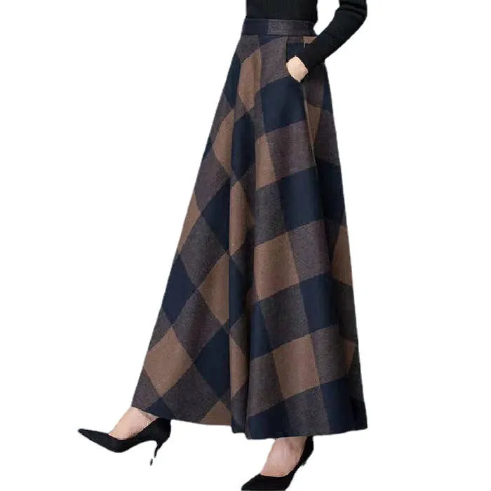 Wool Skirt Women High Waist Drape Slim Look A-Line Flare Skirt