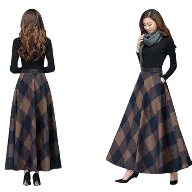 Wool Skirt Women High Waist Drape Slim Look A-Line Flare Skirt