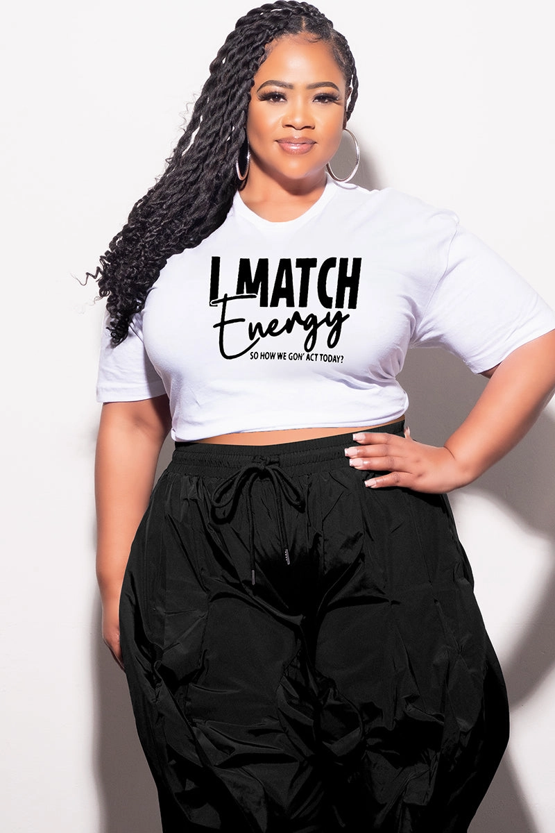 Final Sale Plus Size Fitted White T-Shirt I Match Energy AntibacterialCoating Water Resistant Finish