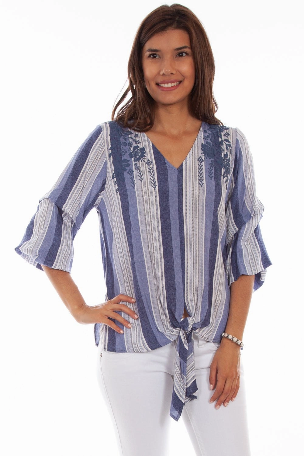 Vibrant color Scully Womens Blue Rayon Puff Print S/S Blouse