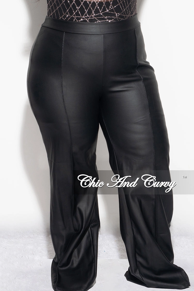 Core Basic Supportive Waistband Final Sale Plus Size Faux Leather Wide Leg Pants in Black