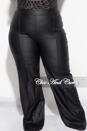 WrinkleFreeFinish Flexible Seam Final Sale Plus Size Faux Leather Wide Leg Pants in Black