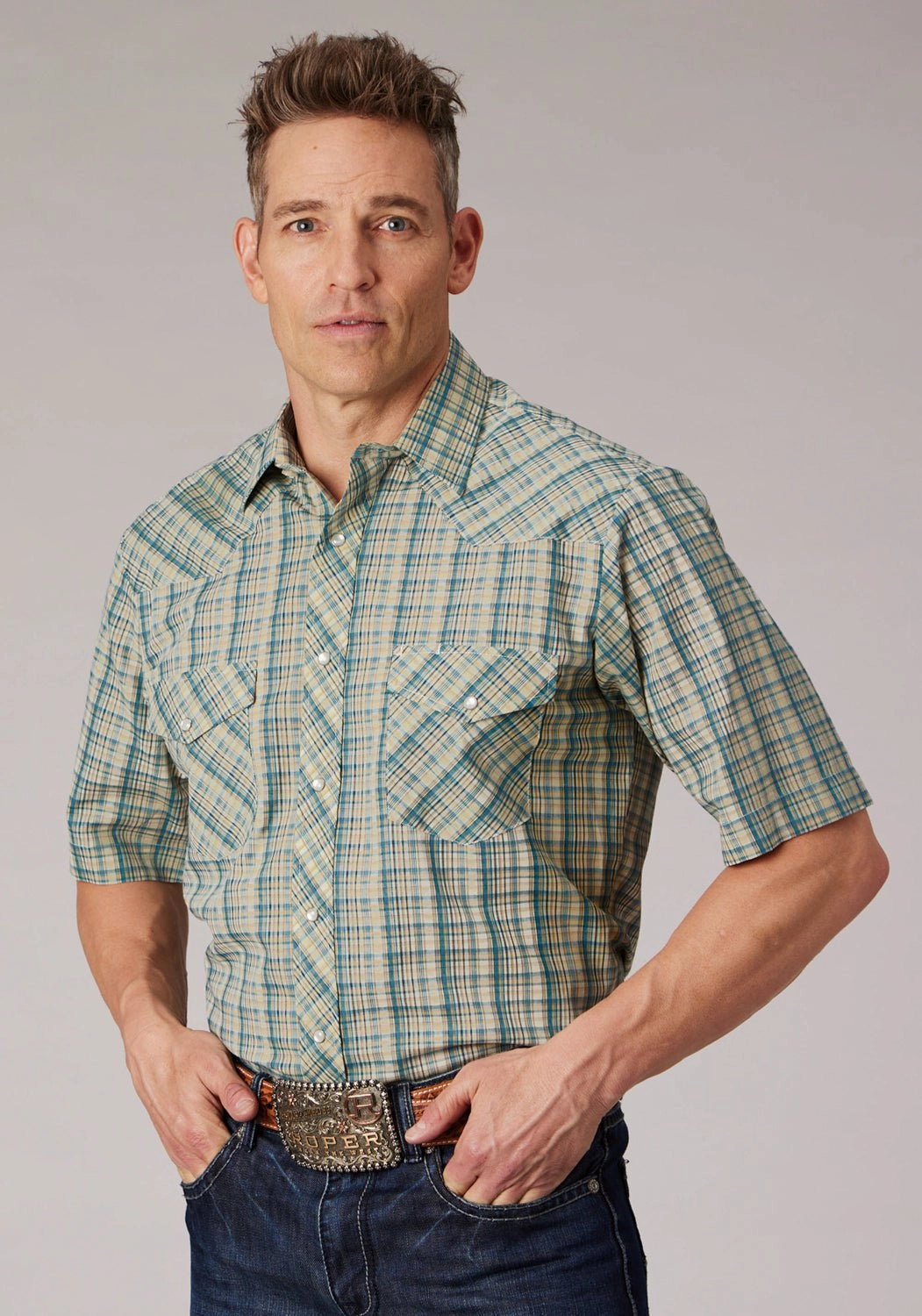 Roper Mens 2075 Plaid White/Cream Cotton Blend S/S Shirt Wardrobe Staple