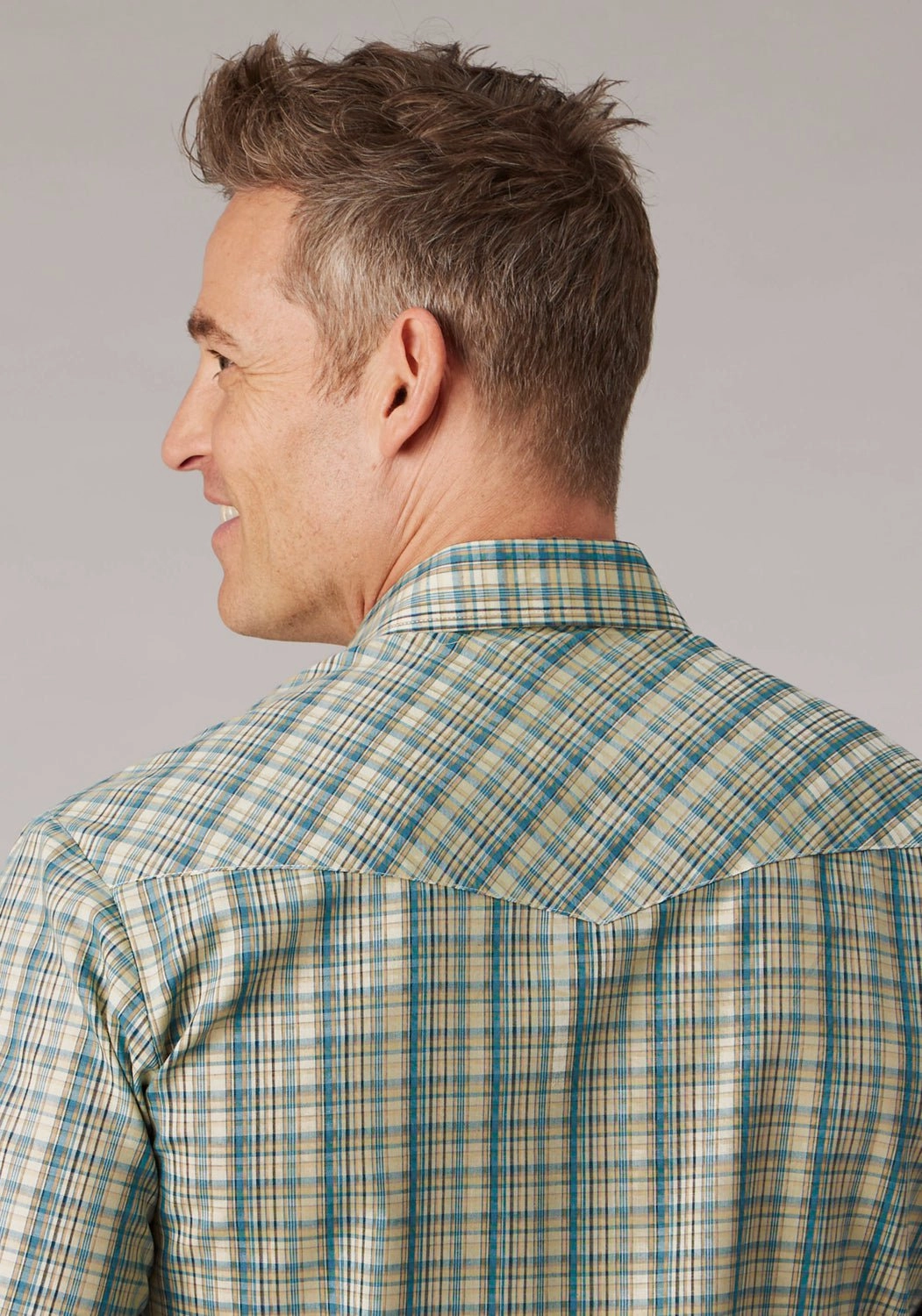 Roper Mens 2075 Plaid White/Cream Cotton Blend S/S Shirt Asymmetrical Cut Non-Iron