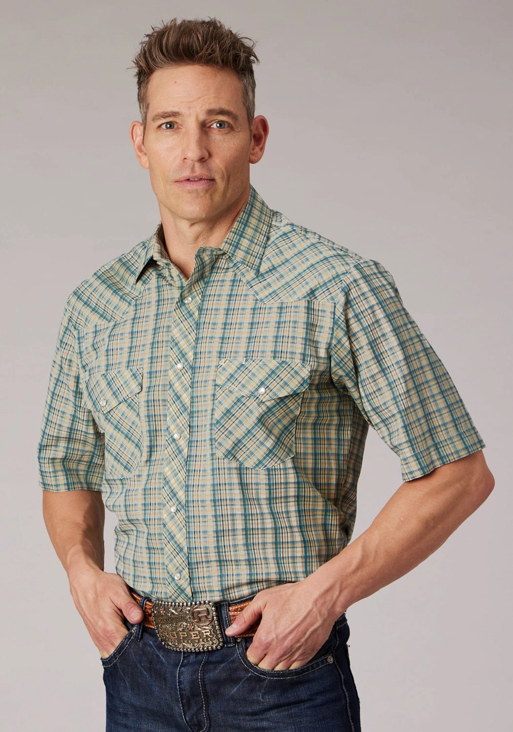 Roper Mens 2075 Plaid White/Cream Cotton Blend S/S Shirt Summer Vibes Subtle Details