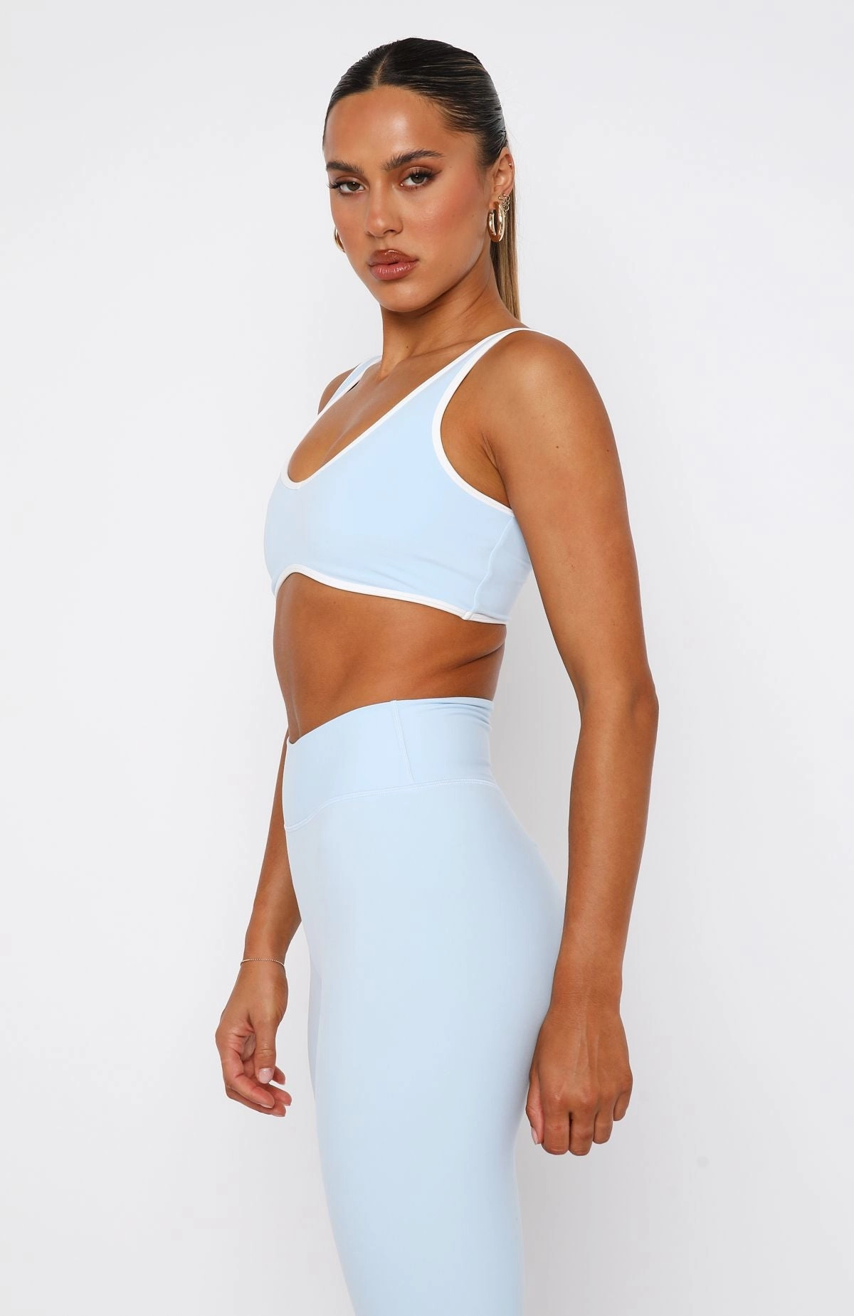 I'll Prove It Sports Crop Baby Blue/White SelfFabric Binding Ribbed Collar Style