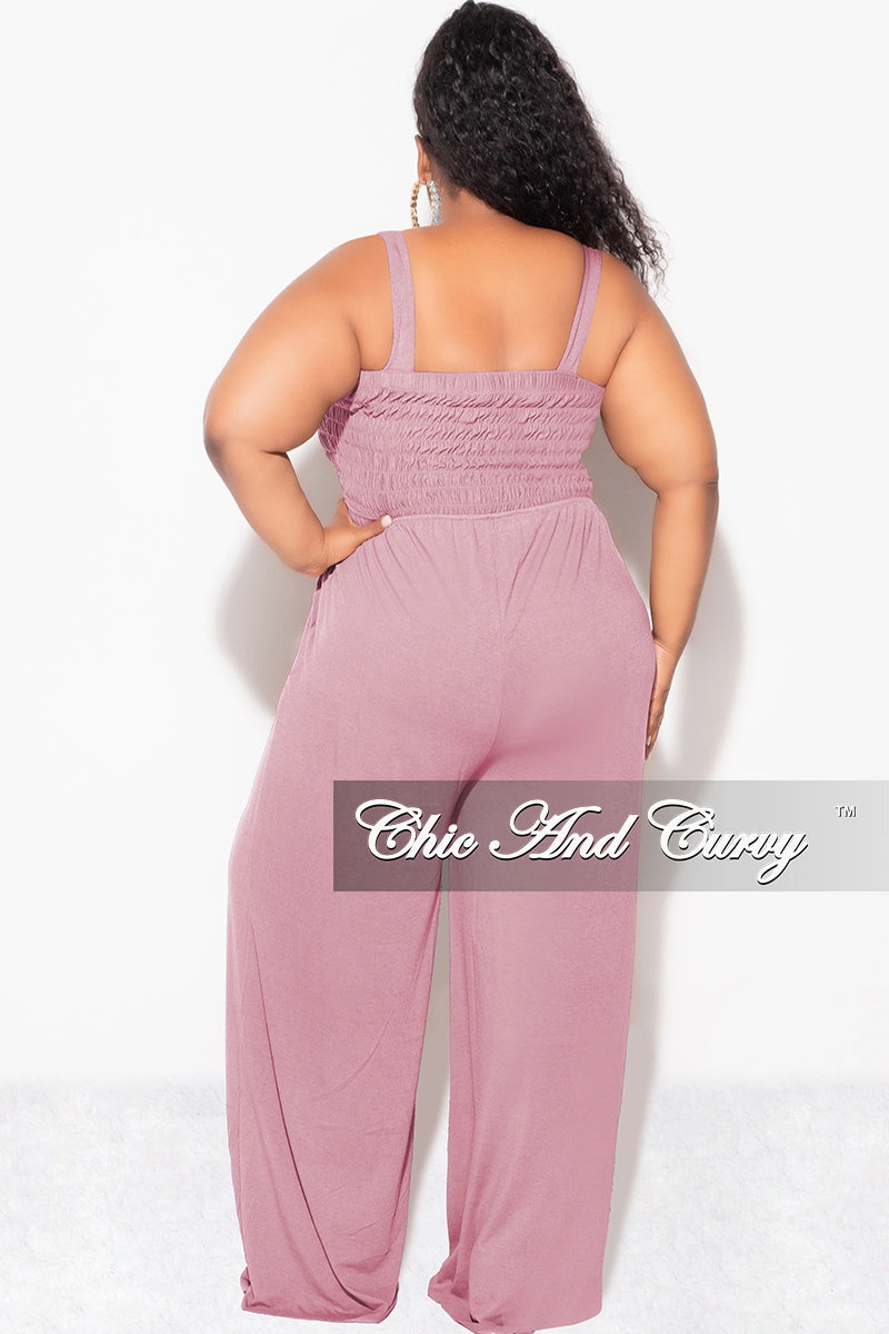 Final Sale Plus Size Sleeveless Shirred Jumpsuit in Dusty Rose Perfect Silhouette