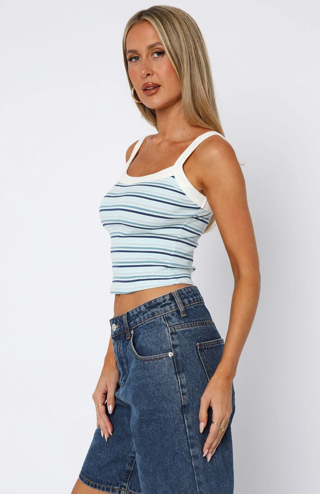 Soft Hoodie TurtleneckDesign Electric Energy Tank Top Blue Stripe