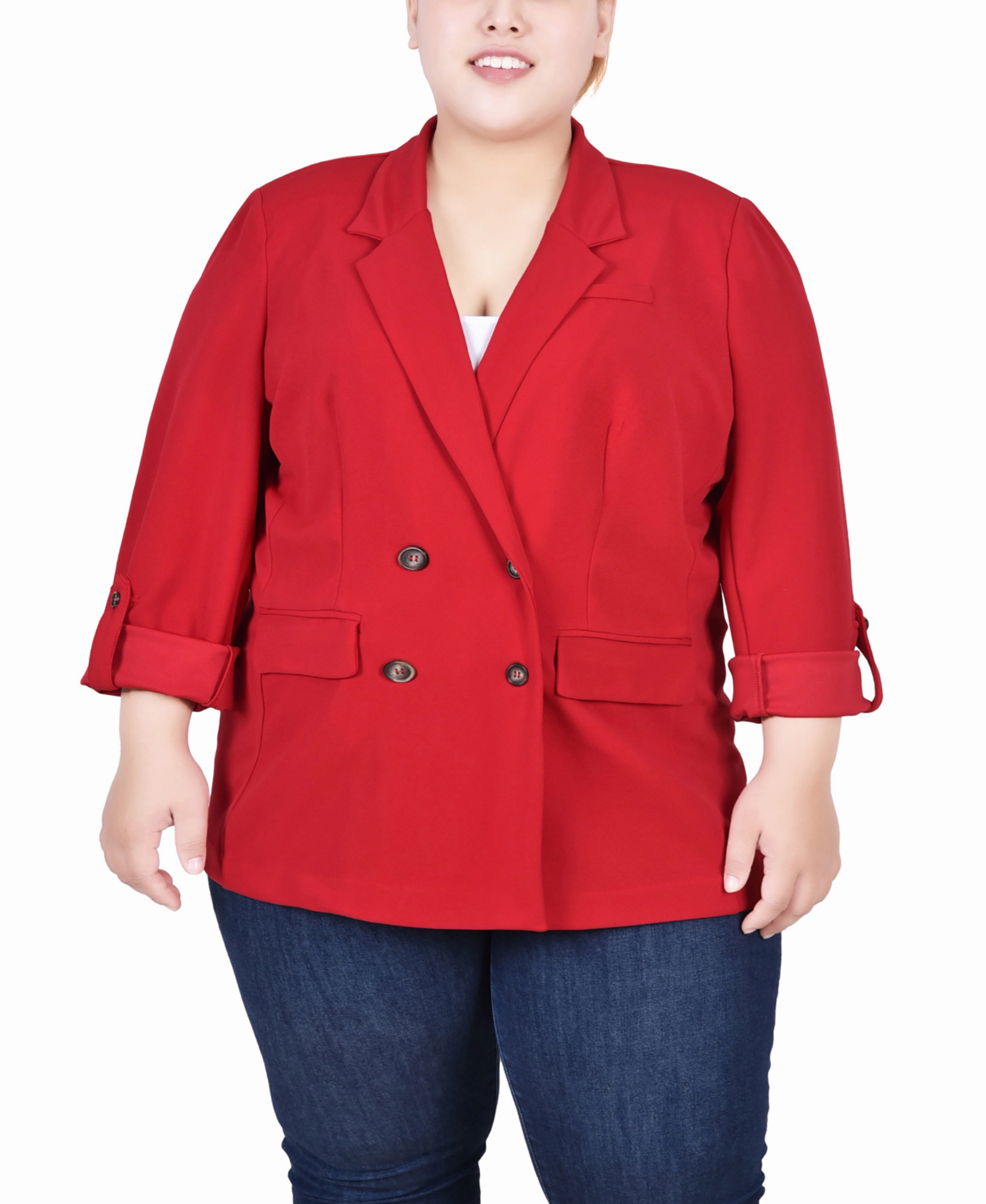 BreathableMesh Plus Size Long Sleeve Double Breasted Crepe Jacket