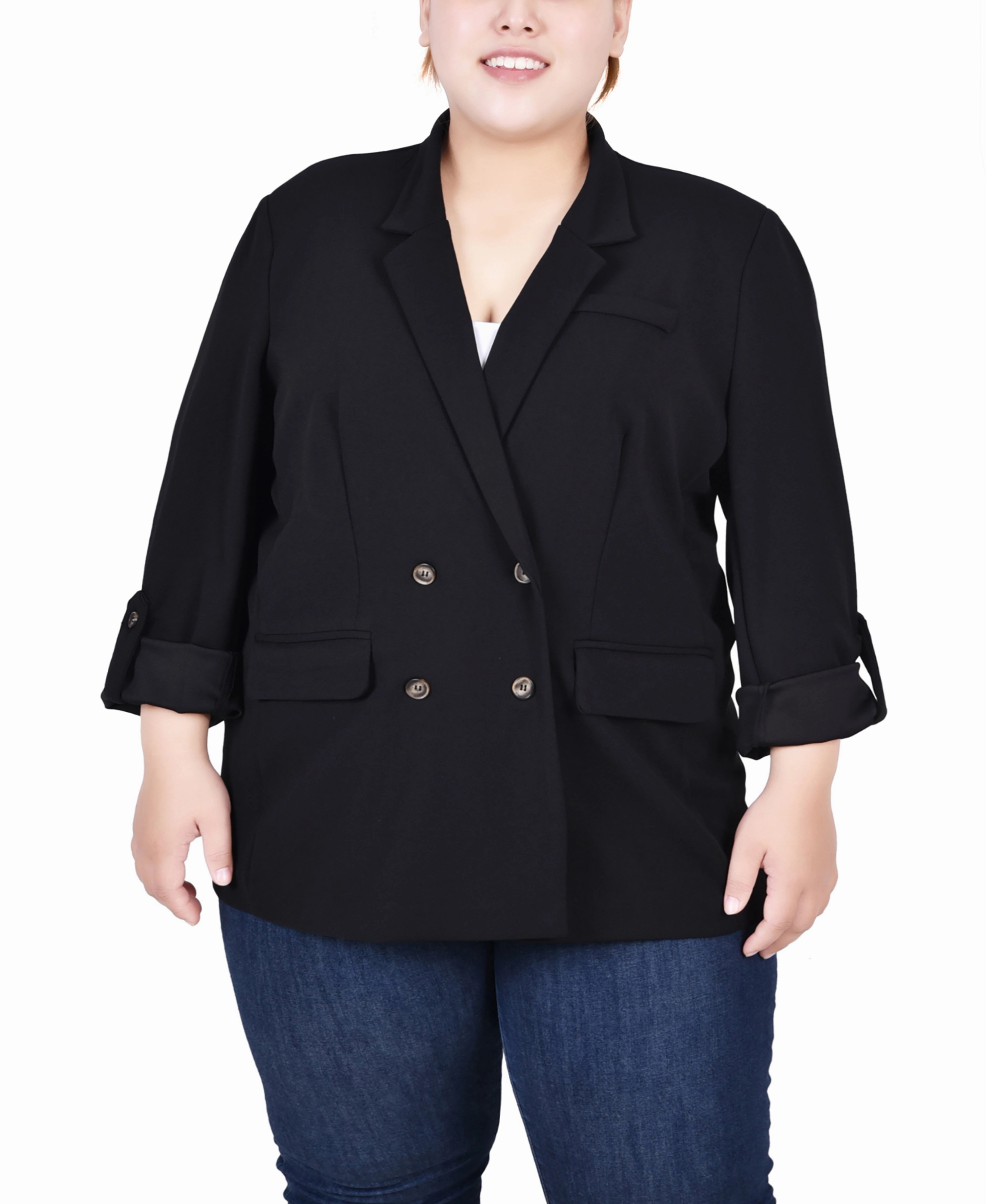Active Blouse AllDay Comfort Design Plus Size Long Sleeve Double Breasted Crepe Jacket