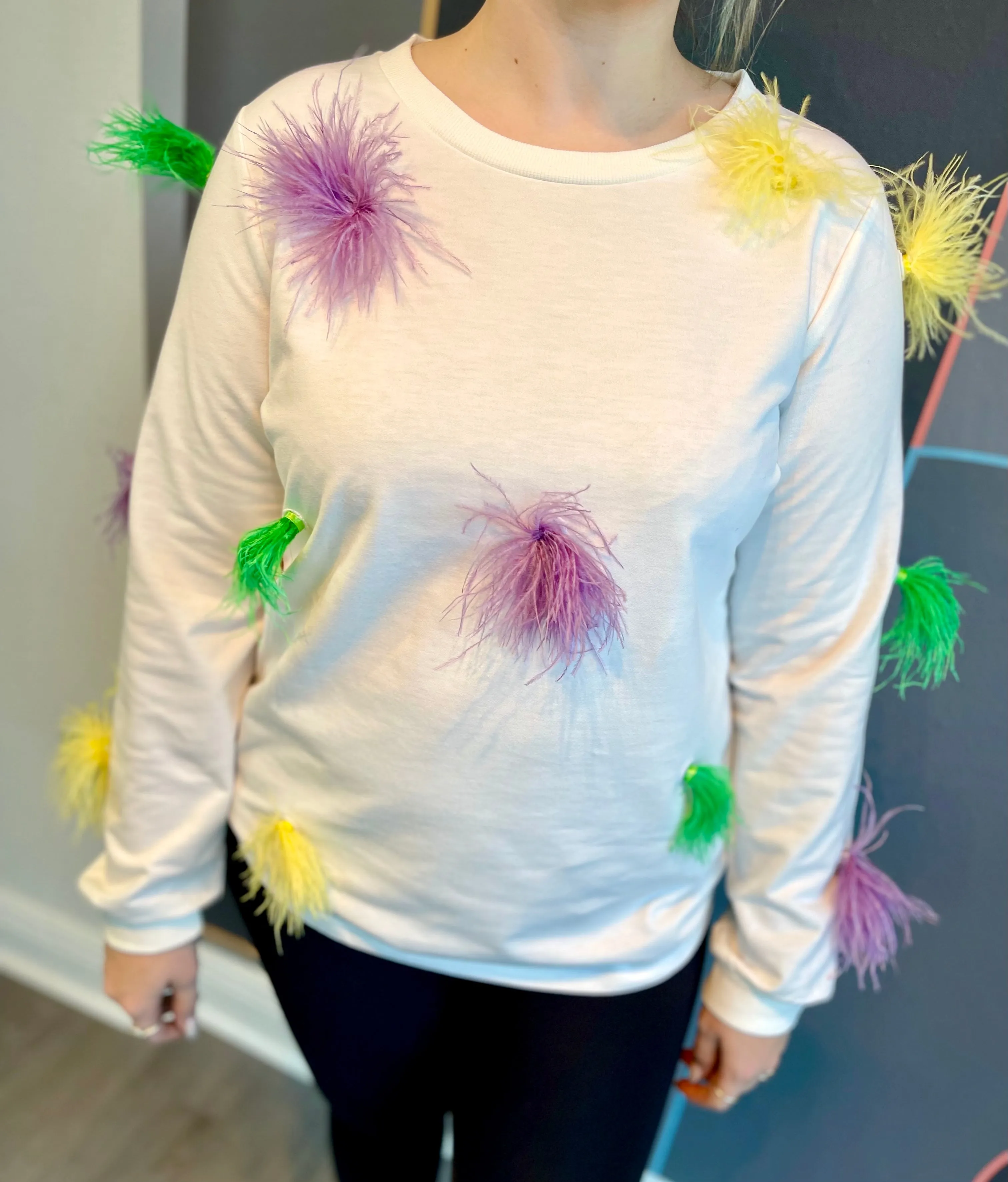 casual top Faux Feather Trim Top