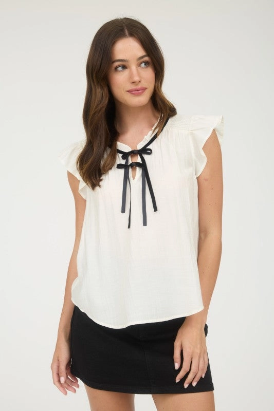 Non Irritating Label Georgia Contrast Front Tie Detail Short Sleeve Blouse