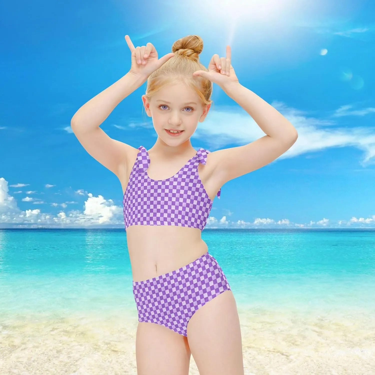 Wusikd Black Rainbow Girls Swimsuits Two Piece Squares Checkered Swimwear Bikini Set for for Girls Size 3T