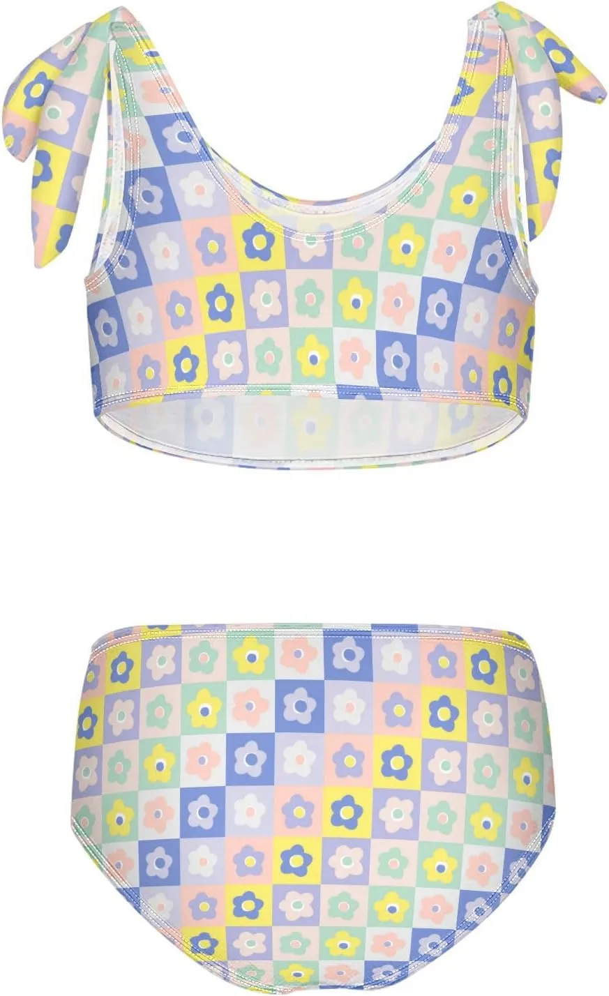 Wusikd Black Rainbow Girls Swimsuits Two Piece Squares Checkered Swimwear Bikini Set for for Girls Size 3T
