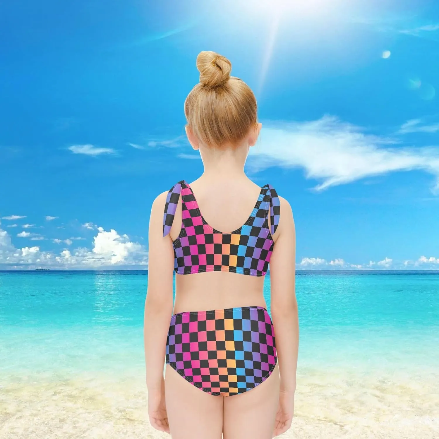 Wusikd Black Rainbow Girls Swimsuits Two Piece Squares Checkered Swimwear Bikini Set for for Girls Size 3T