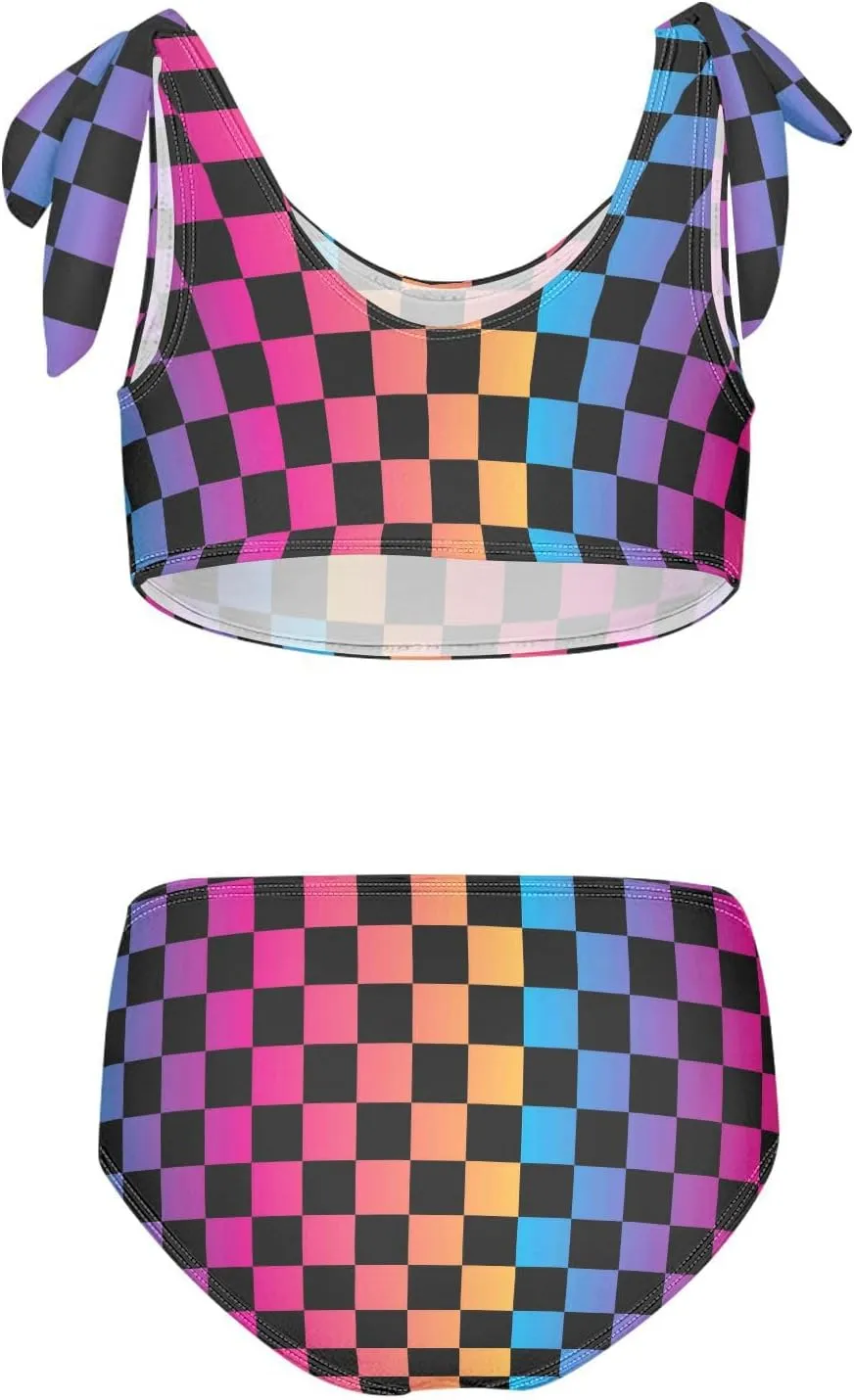 Wusikd Black Rainbow Girls Swimsuits Two Piece Squares Checkered Swimwear Bikini Set for for Girls Size 3T