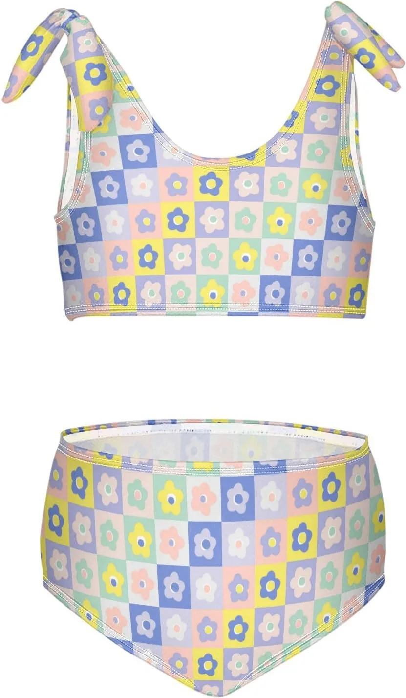 Wusikd Black Rainbow Girls Swimsuits Two Piece Squares Checkered Swimwear Bikini Set for for Girls Size 3T