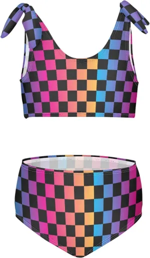 Wusikd Black Rainbow Girls Swimsuits Two Piece Squares Checkered Swimwear Bikini Set for for Girls Size 3T