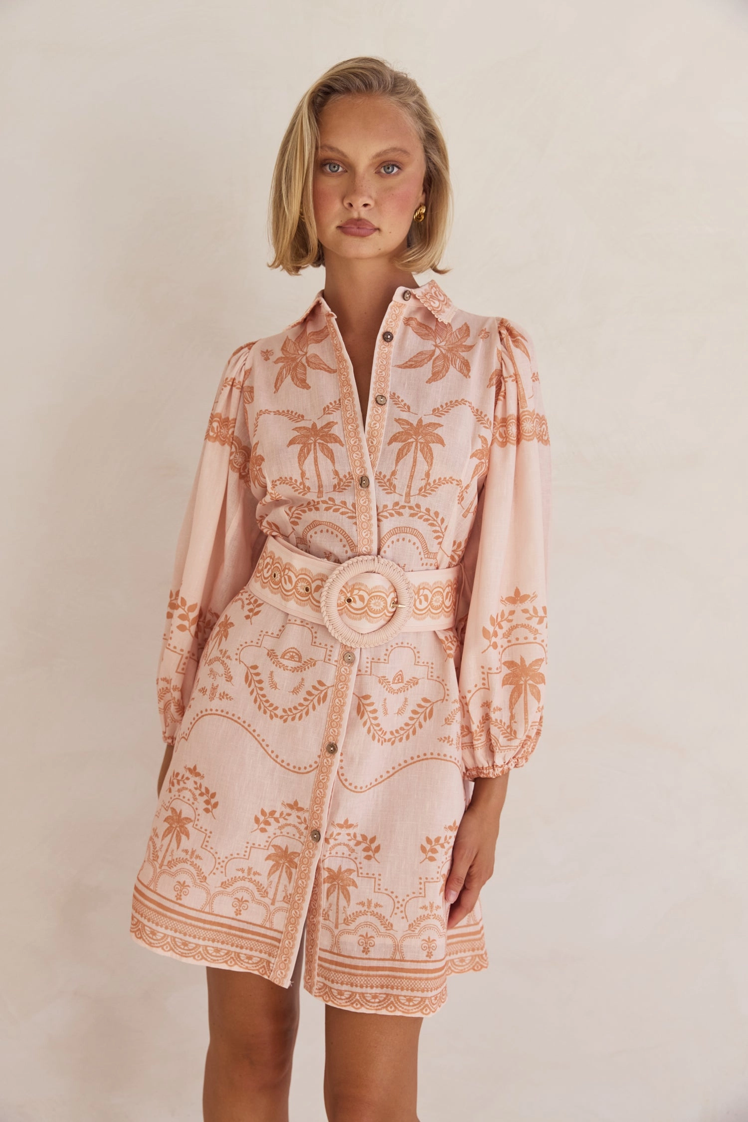 Xander Mini Dress (Peach) Layered Comfort Sculpted Detail