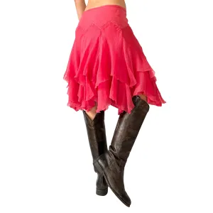 Y2K Silk Sorbet Tiered Skirt (S)