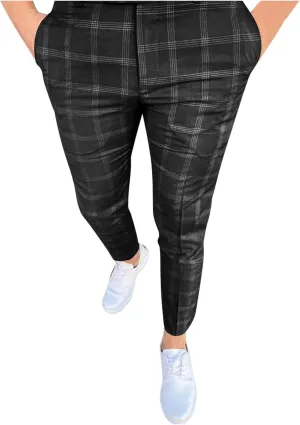 Ymosrh Men's Chino Pants Regular Dress Pants Slim Fit Plaid Pants Business Suit Casual Golf Mens Exercise XXL