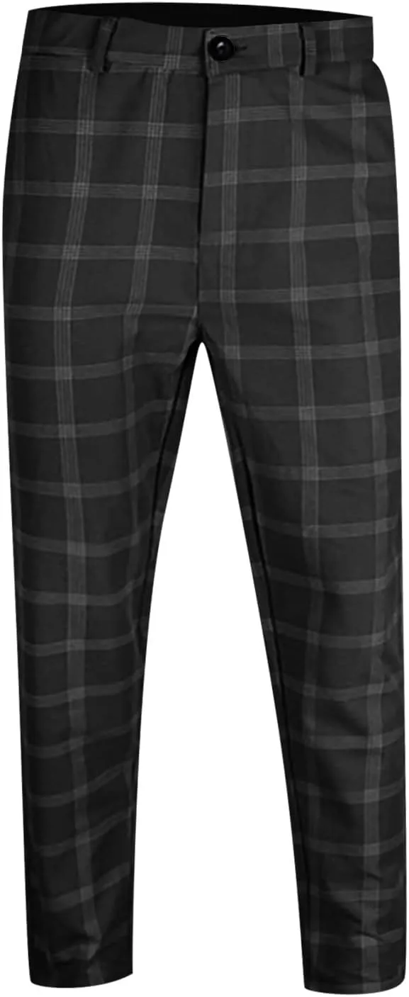 Ymosrh Men's Chino Pants Regular Dress Pants Slim Fit Plaid Pants Business Suit Casual Golf Mens Exercise XXL