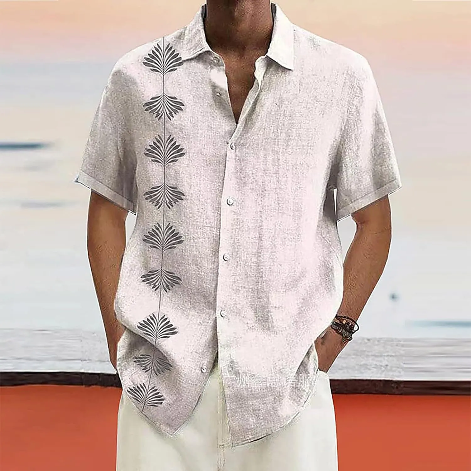 Ymosrh Men's Shirts Spring Summer Casual Cotton Linen Solid Color Short Sleeve Shirts Loose Button Down Shirt Men, M-4XL