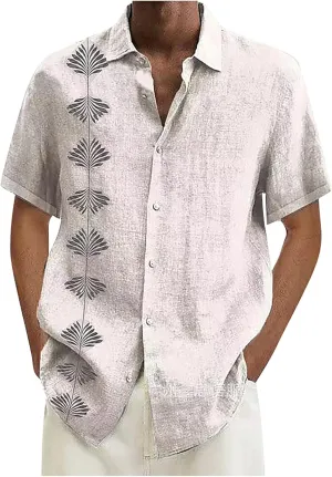 Ymosrh Men's Shirts Spring Summer Casual Cotton Linen Solid Color Short Sleeve Shirts Loose Button Down Shirt Men, M-4XL