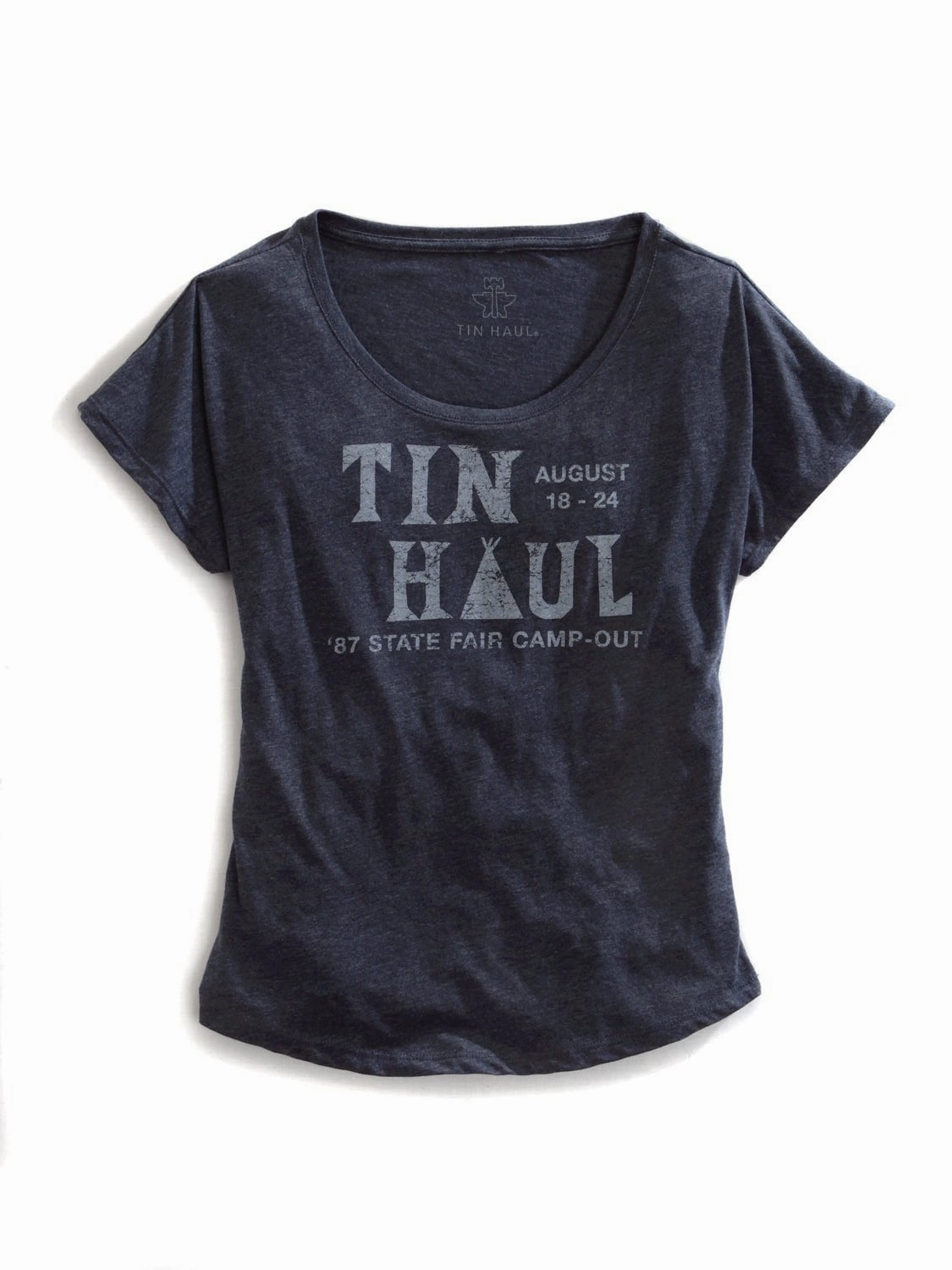 Tin Haul Womens State Fair Camp Out Navy 100% Cotton S/S T-Shirt Earthy Hue Seasonal Trend
