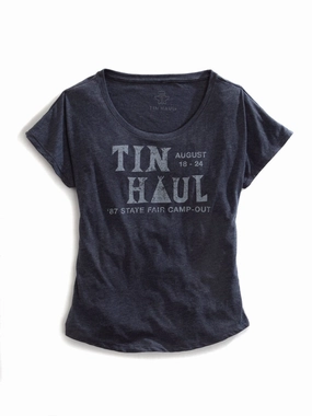 Tin Haul Womens State Fair Camp Out Navy 100% Cotton S/S T-Shirt Flexible Wear