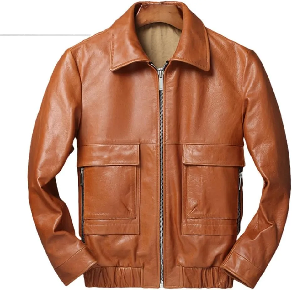 Youllyuu Men Cowhide Leather Motorcycle Biker Jackets Multi Pockets Zipper Genuine Leather Bomber Overcoats