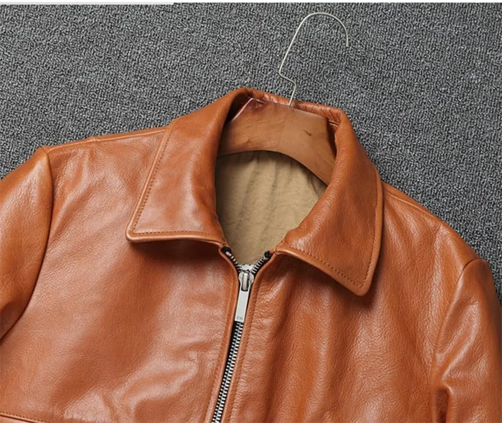 Youllyuu Men Cowhide Leather Motorcycle Biker Jackets Multi Pockets Zipper Genuine Leather Bomber Overcoats