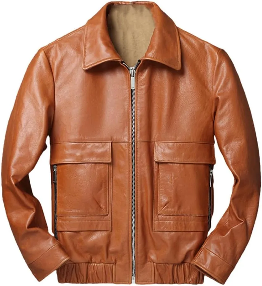 Youllyuu Men Cowhide Leather Motorcycle Biker Jackets Multi Pockets Zipper Genuine Leather Bomber Overcoats