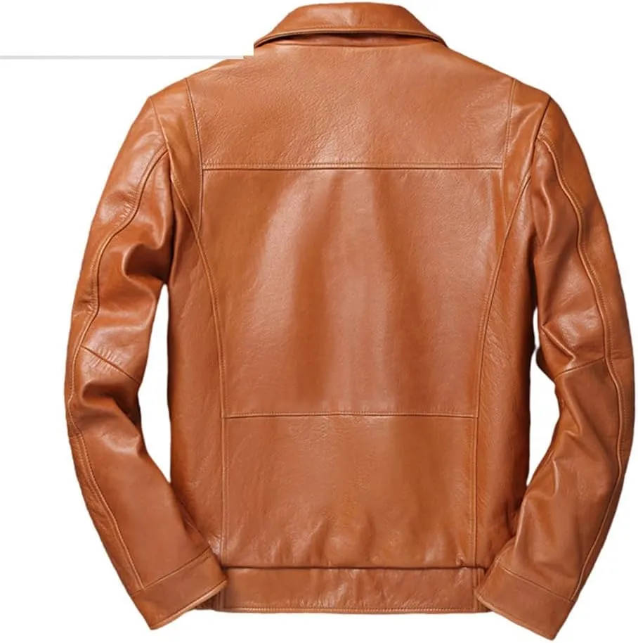 Youllyuu Men Cowhide Leather Motorcycle Biker Jackets Multi Pockets Zipper Genuine Leather Bomber Overcoats
