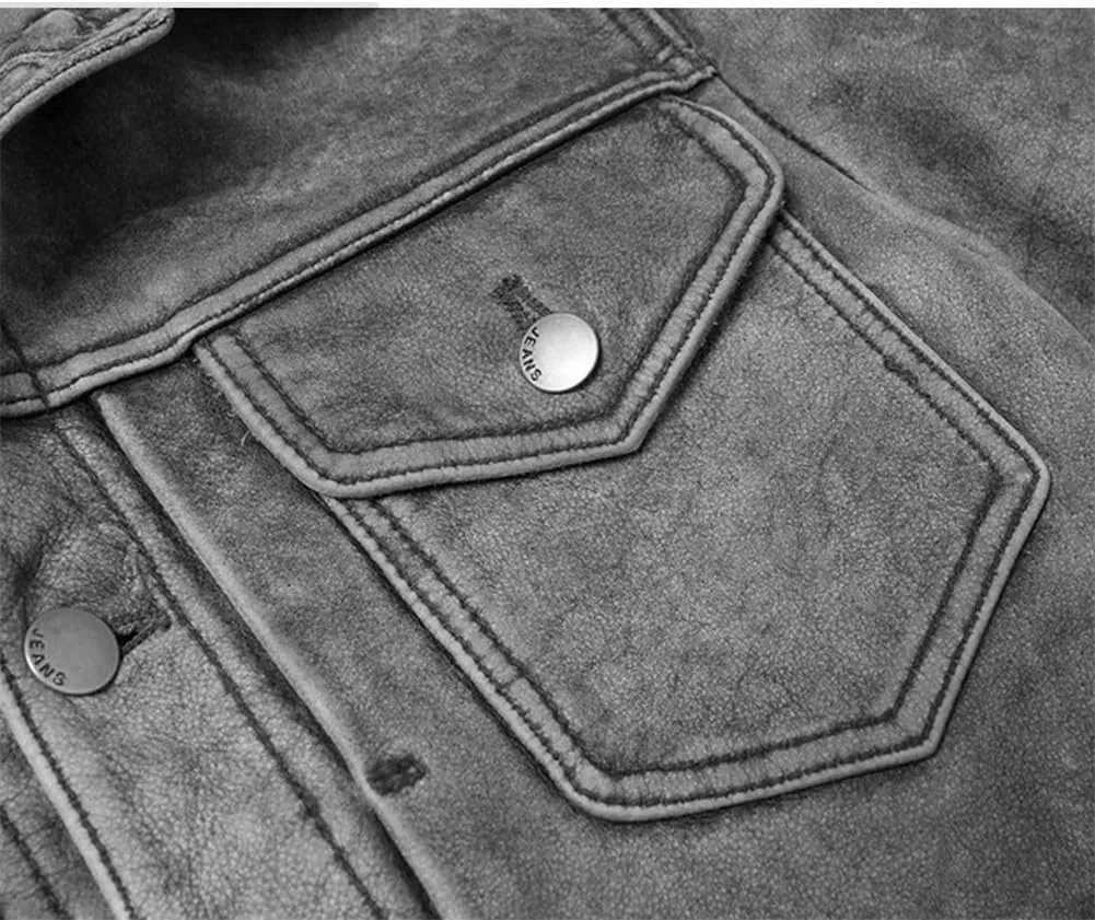 Youllyuu Men Vintage Genuine Leather Distressed Motorcycle Jackets Slim Fit Button Biker Overcoats
