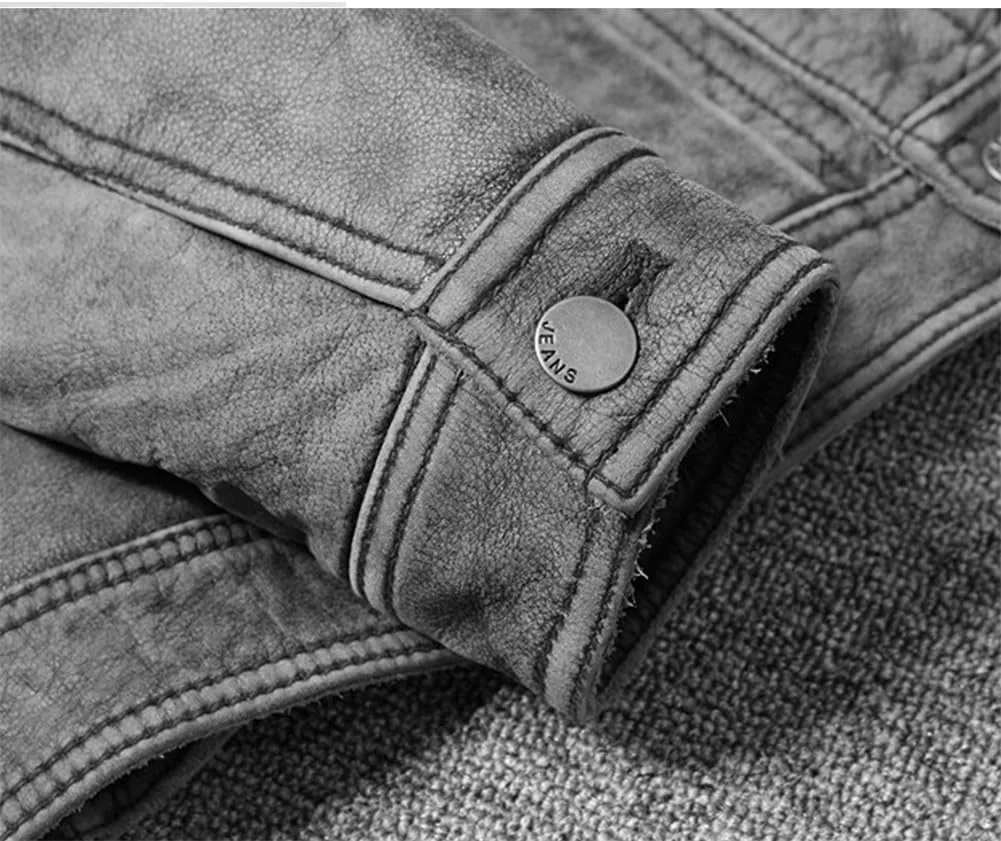 Youllyuu Men Vintage Genuine Leather Distressed Motorcycle Jackets Slim Fit Button Biker Overcoats