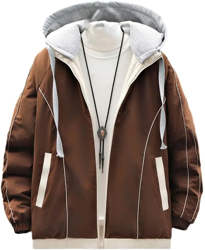 Youllyuu Men's Parka Winter Thick Jacket Hooded Overcoats Harajuku Parkas Solid Windbreaker Coats