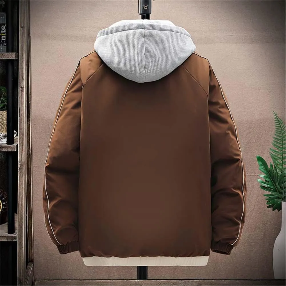 Youllyuu Men's Parka Winter Thick Jacket Hooded Overcoats Harajuku Parkas Solid Windbreaker Coats